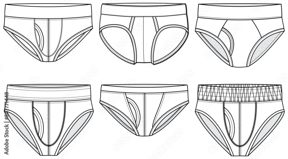 Men's brief underwear set design front and back view flat sketch