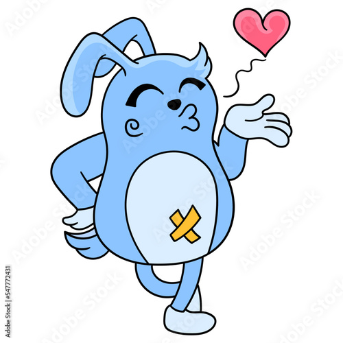 Vector design of a cute blue flirty creature kissing away, for valentine's day