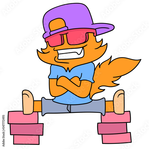 Vector design of a bespectacled weasel in an arrogant style stretched his legs