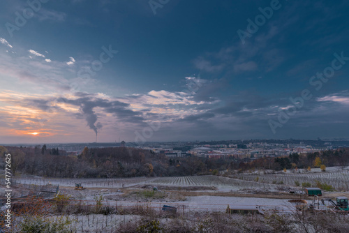 Photography View from Prosek part of capital Prague in sunrise winter morning