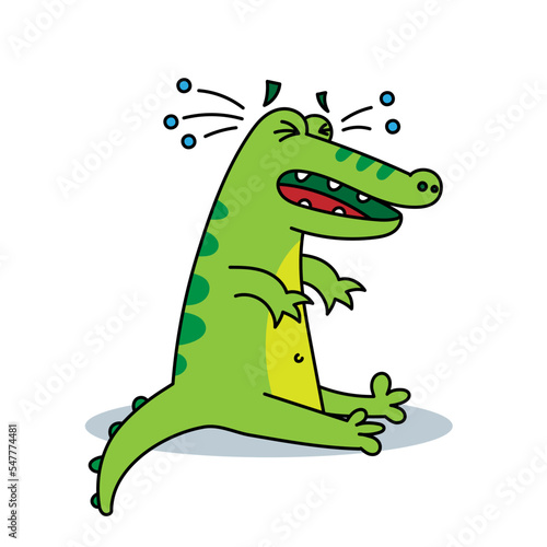 Colored vector illustration of a crocodile that cries