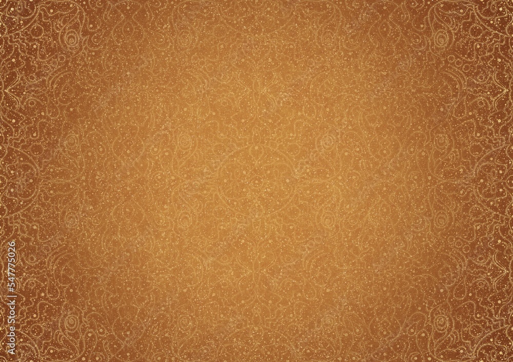 Hand-drawn unique abstract ornament. Golden splatters and light yellow on a darker yellow background and vignette in golden glitter on a darker background color. Paper texture. A4. (pattern: p07-2b) Hand-drawn unique abstract ornament. Golden splatters and light yellow on a darker yellow background and vignette in golden glitter on a darker background color. Paper texture. A4. (pattern: p07-2b)
