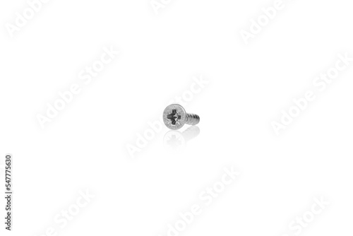 macro screw of silver color on a white background © Minakryn Ruslan 