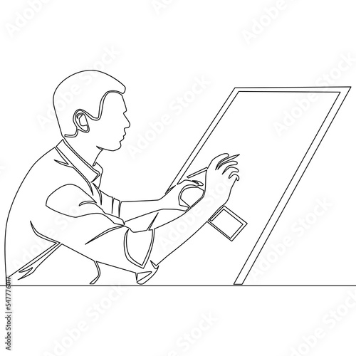 Continuous line drawing architect draw sketch draft construction design icon vector illustration concept
