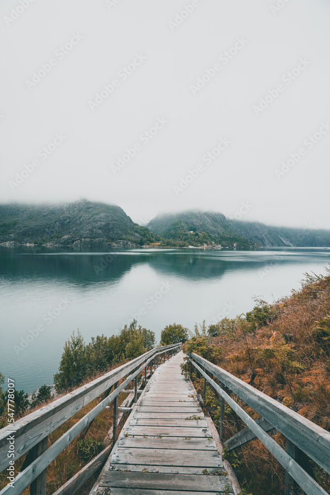 Fototapeta premium Fjord in Norway on a moody autumn day