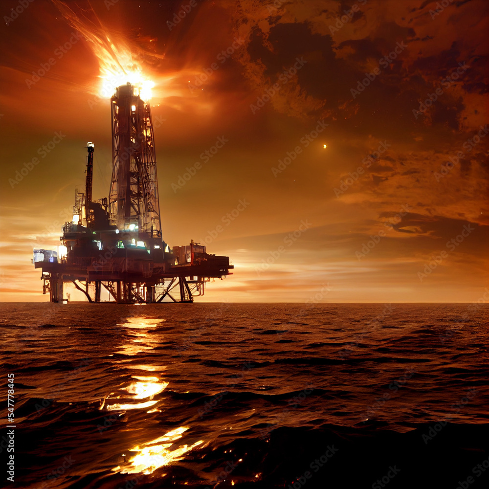Drilling platform during sunset