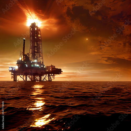 Drilling platform during sunset © Denys