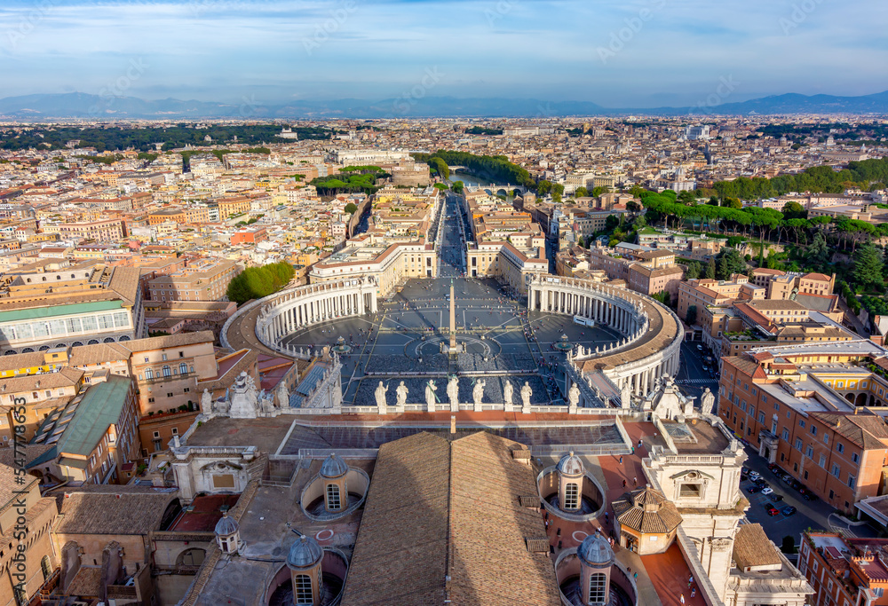 Fototapeta premium St. Peter's square and panorama of Rome from top of St. Peter's basilica, Vatican