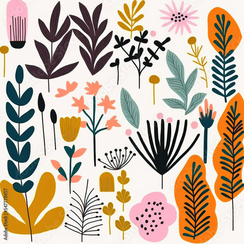 Beautiful illustration of a seamless pattern with flowers and plants in beautiful colors