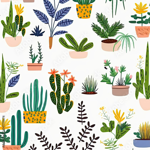 Illustration of a set of plants and flowers in different colors with white background