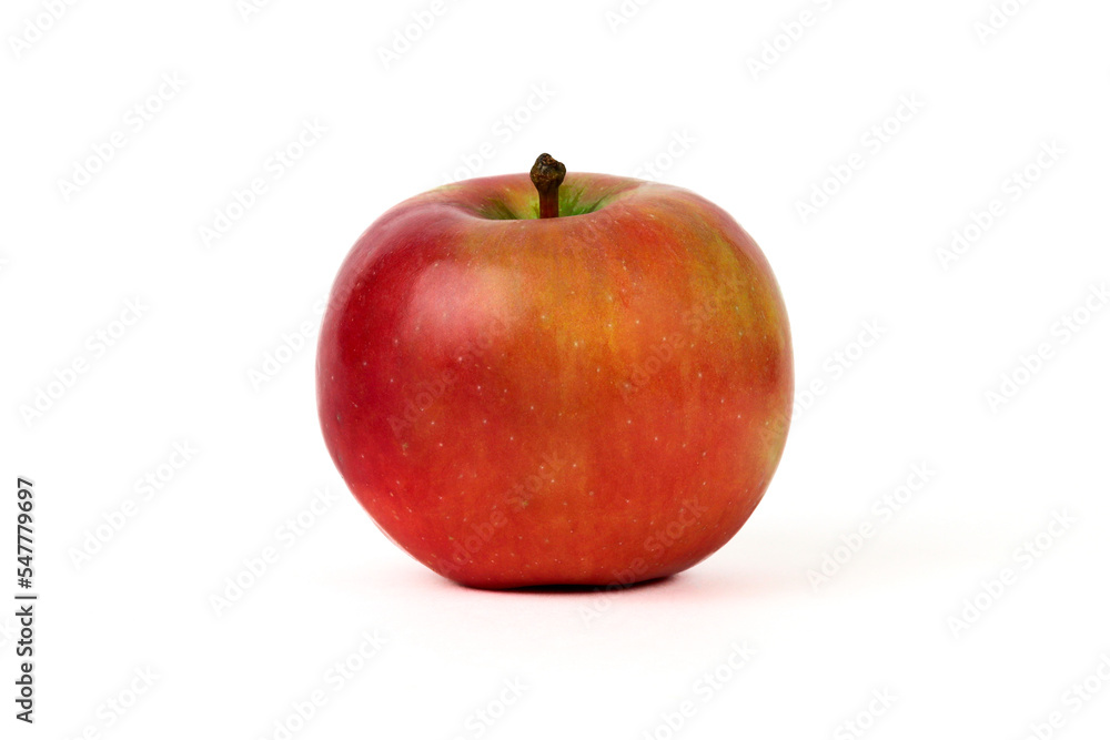 A red apple in close-up, highlighted on a white background A red apple in close-up, highlighted on a white background