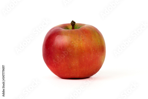 A red apple in close-up, highlighted on a white background