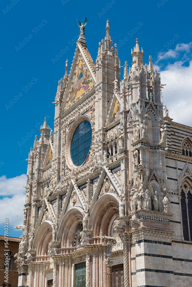 Exterior details of the cathedral in Siena, Italy.