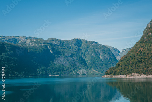 Lovely fjord in Norway with mountains and waterfalls