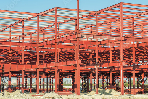 Steel frame structure. Metal construction for big building