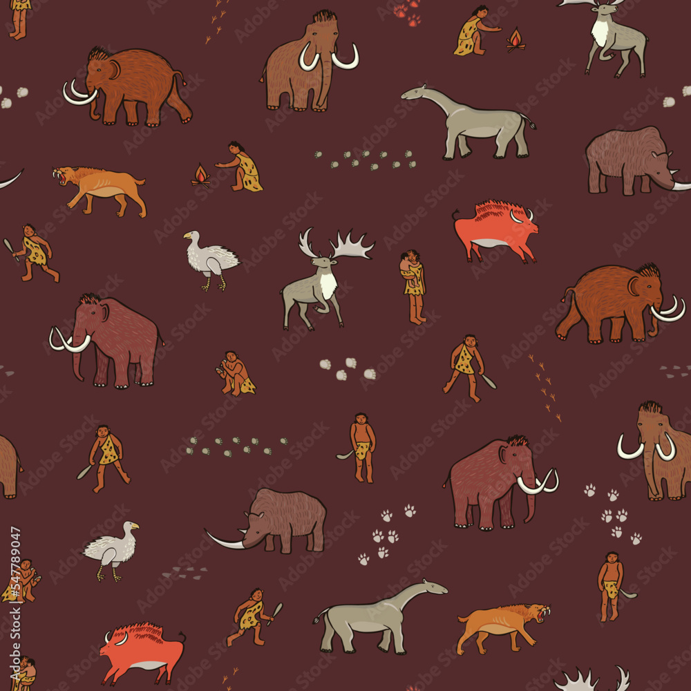 Obraz premium Mammoth ancient animals vector seamless pattern.