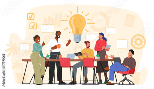 Brainstorming Team Concept. Business People Discussing Idea on Board Meeting in Office. Teamwork Project Development