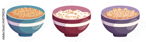 Set Oatmeal Healthy Breakfast, Bowls with Porridge, Cereal Granola, Muesli Flakes With Milk or Yogurt, Oat Meal