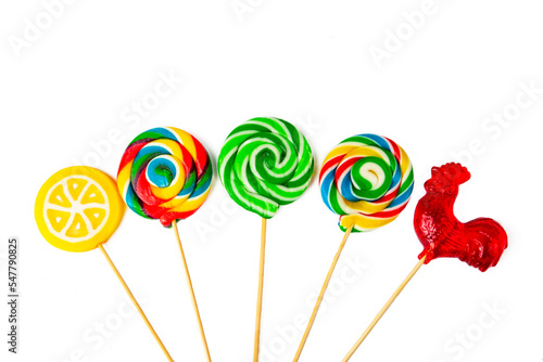 Colorful lollipops, colorful candies on a white background © Esin Deniz