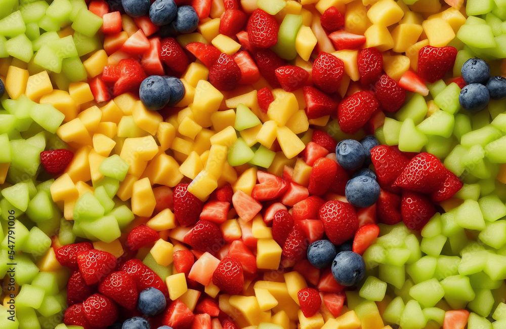 Tileable fruit salad containing berries, pinneaple strawberries, top view, tileable image Tileable fruit salad containing berries, pinneaple strawberries, top view, tileable image