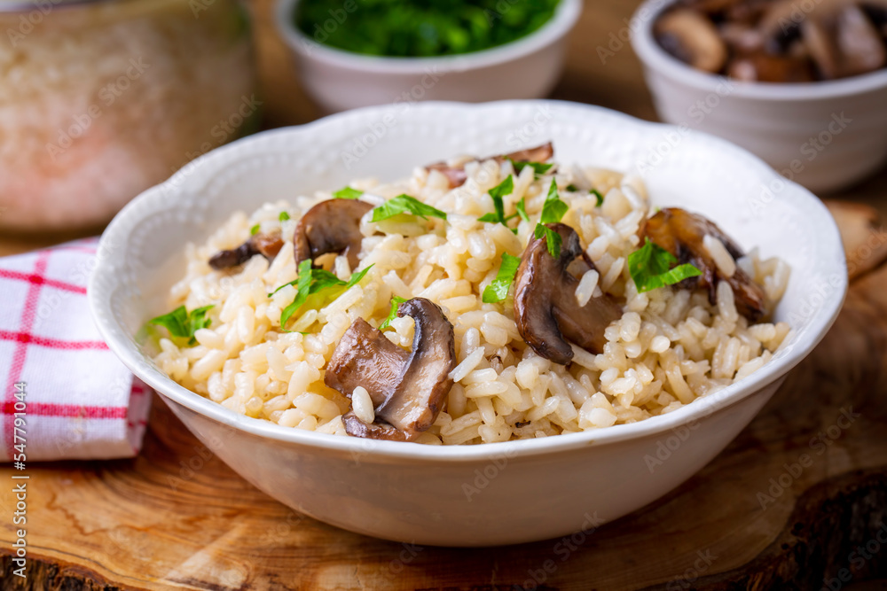 Mushroom rice pilaf, Turkish name; Mantarli pirinc pilavi. Mushroom rice pilaf, Turkish name; Mantarli pirinc pilavi.