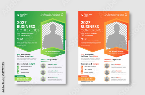 Business conference live meeting & event flyer template. Corporate invitation business workshop & abstract seminar promotion poster design. Leaflet, modern layout, pamphlet, vector flyer in A4.