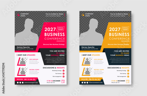 Business conference live meeting & event flyer template. Corporate invitation business workshop & abstract seminar promotion poster design. Leaflet, modern layout, pamphlet, vector flyer in A4.