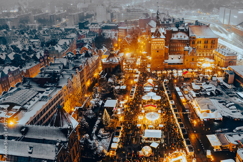 christmas market in gdansk aerial view