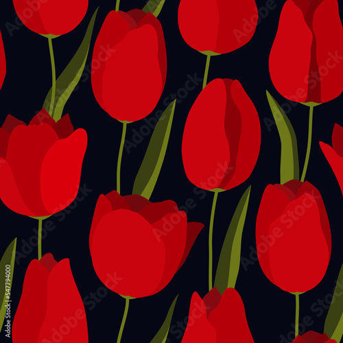 Tulip flower seamless pattern. Floral feminine print. Blossom motif. Hello spring, 8th march, women's day, springtime