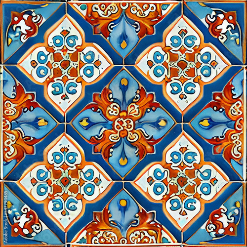 hand painted historic Tunisia  ceramic tiles - generative AI