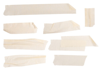 adhesive tape set collection of 8 different tapes, scratched and crumpled realistic photography png isolated on transparent background