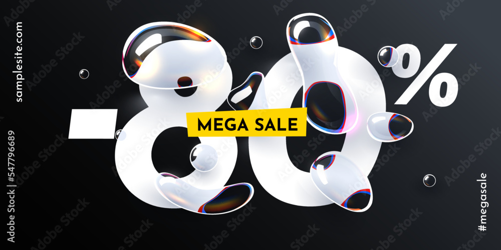 80 percent Off. Discount creative composition with water drops. Fresh Sale banner and poster. 80 percent Off. Discount creative composition with water drops. Fresh Sale banner and poster.