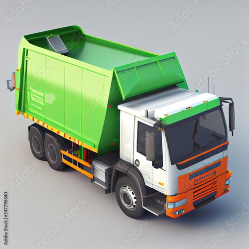 Garbage truck, isometric view. Ai generated illustration in low polygonal style