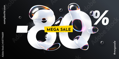 80 percent Off. Discount creative composition with water drops. Fresh Sale banner and poster.