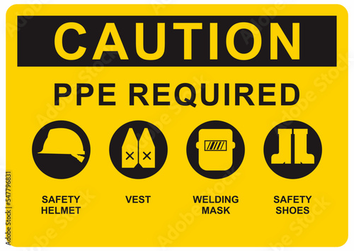 Work safety warning signs. Obligation and mandatory to wear personal protective equipment.