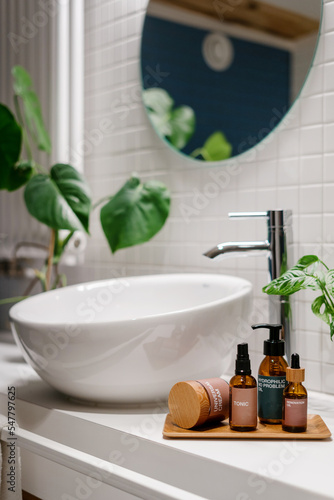 Fotografija Skin, body and self care cosmetics products in bathroom