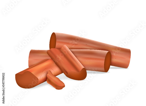 Sandalwood timber sticks. Sandal tree ingredient element realistic isolated on white background
