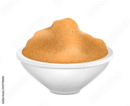 Sandalwood powder in bowl. Sandal tree ingredient element realistic isolated