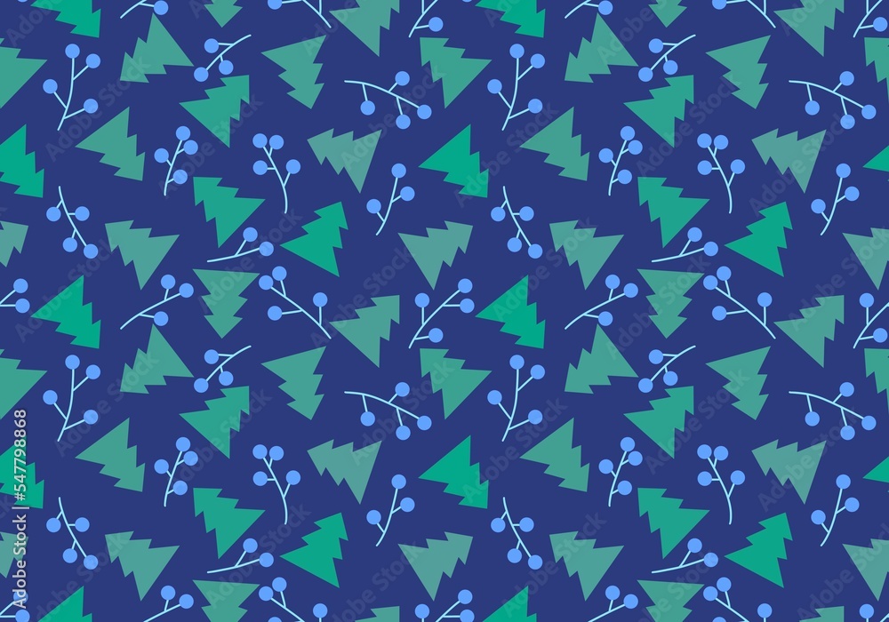Winter Christmas tree seamless berries branches pattern for wrapping paper and fabrics and linens and kids Winter Christmas tree seamless berries branches pattern for wrapping paper and fabrics and linens and kids