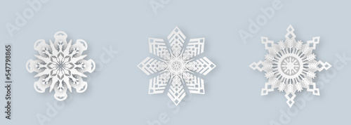 Christmas snowflakes realistic paper cut symbols set. Snow starts elements for winter holiday decor