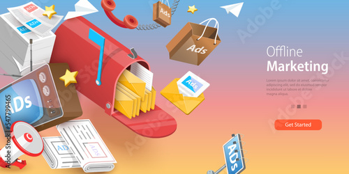 3D Vector Conceptual Illustration of Offline Marketing, Outbound Advertising Approach