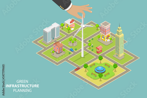 3D Isometric Flat Vector Conceptual Illustration of Green Infrastructure, Ecological Sustainable Energy Supply