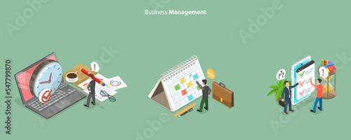 3D Isometric Flat Vector Conceptual Illustration of Time Management, Project Planning, Work Scheduling and Organizing