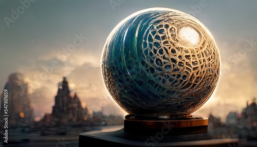 Art object ball. Beautiful carved magic ball.