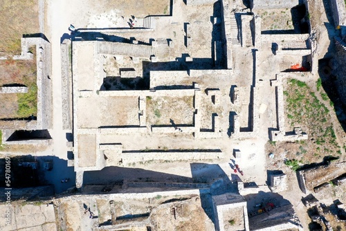 Gjirokaster Castle. Gjirokastra. Albania. View of the fortress from above. View of the city from above. White buildings in the center of the Gyrocastra. Drone shooting photo