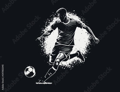 Soccer Player Kicking Ball Vector Illustration. Football Player Sketch Style Design.