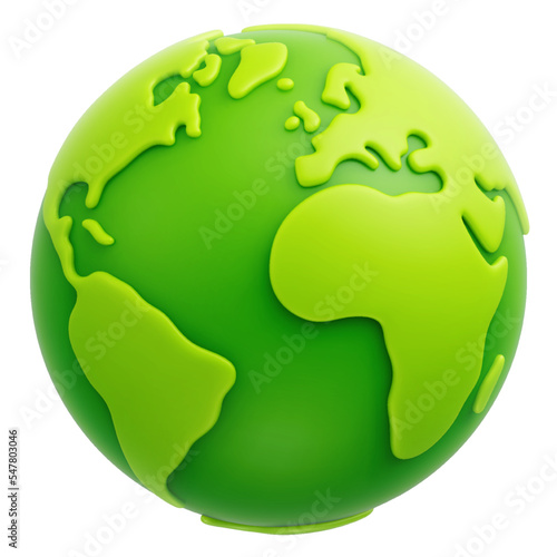 Green cartoon planet Earth 3d vector icon on white background. Earth Day. Green planet. Ecological concept. Mother Nature. Vector illustration