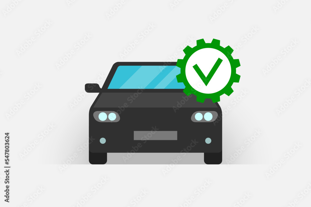 Car and green gear icon with check mark Car and green gear icon with check mark