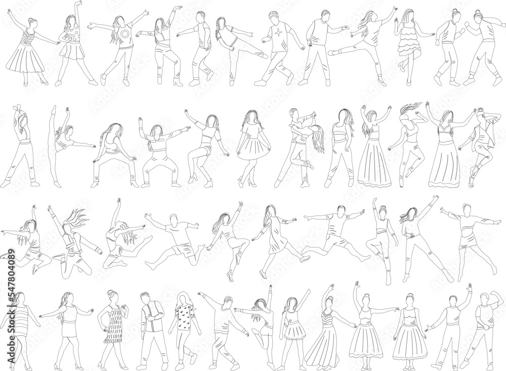 dancing people set sketch ,outline isolated vector