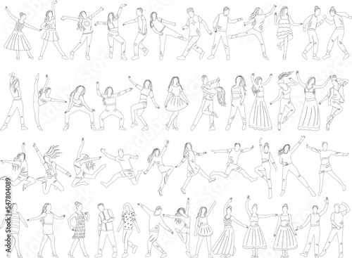 dancing people set sketch ,outline isolated vector